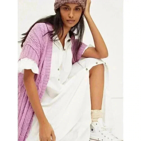 FREE PEOPLE SWINGIN SWING SWEATER VEST CARDI CARDIGAN MINI DRESS IVORY - Picture 4 of 4